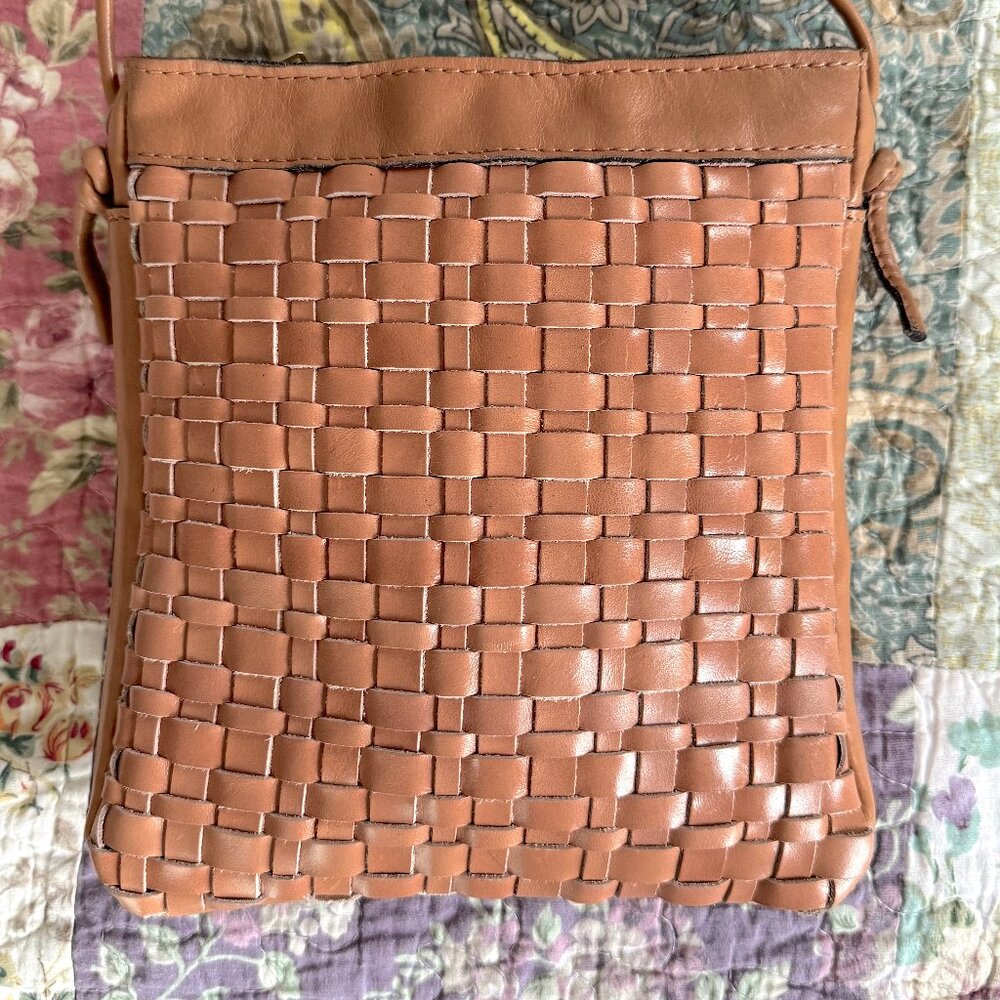 Patricia Nash Vesima Tan Naturale Leather Woven Front Crossbody Purse